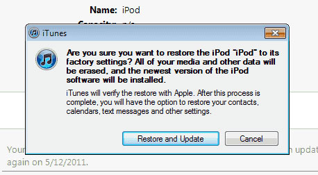 restore iPod touch through iTunes