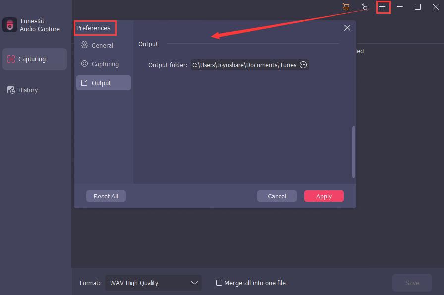 select usb as output folder