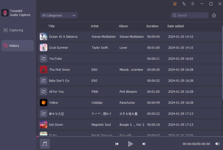 browser audio recording list