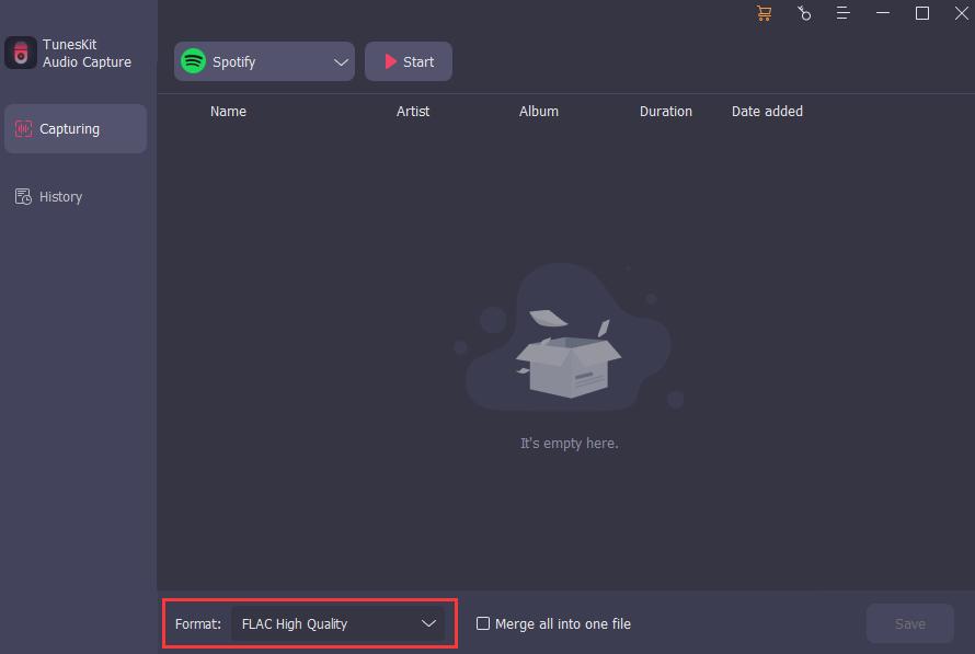 choose preferred output format on tuneskit audio capture