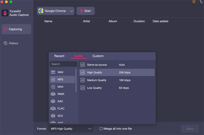 set output format as mp3