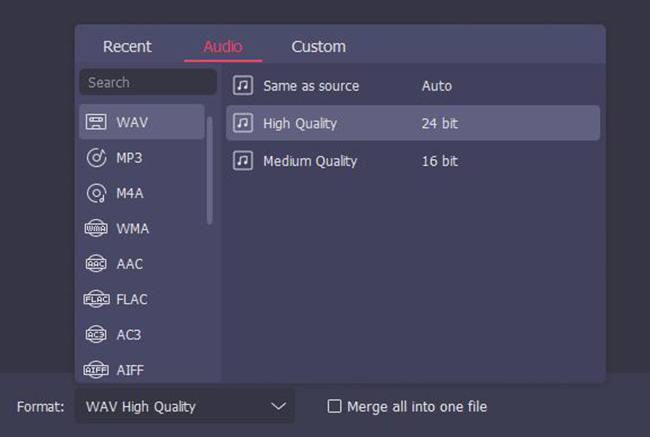 set output format to audiomack songs
