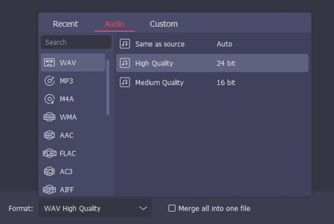 change audio parameters