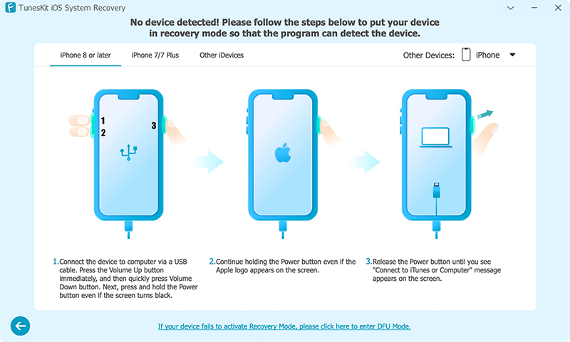 enter recovery or dfu mode