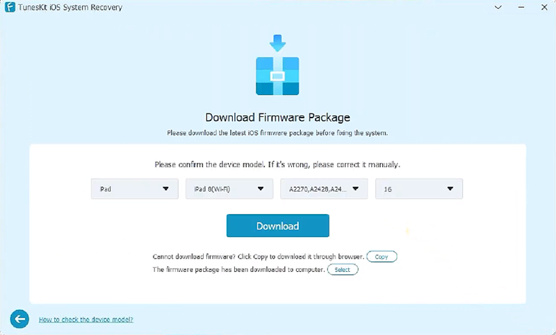 download correct firmware package