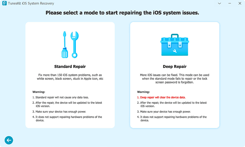 select standard repair mode