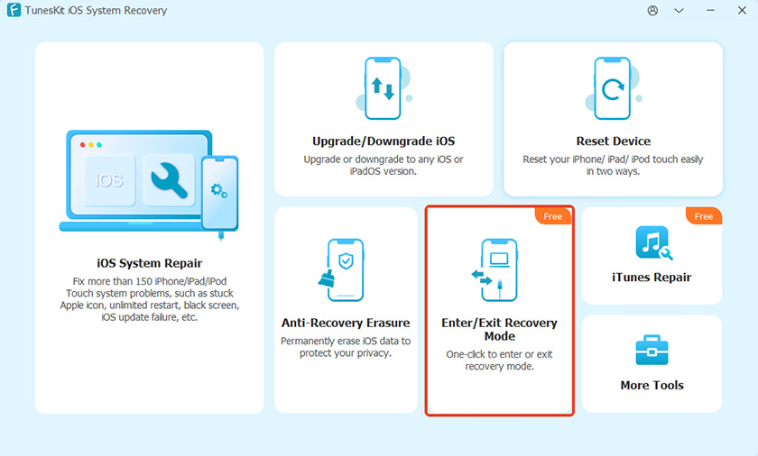 use tuneskit to enter or exit recovery mode