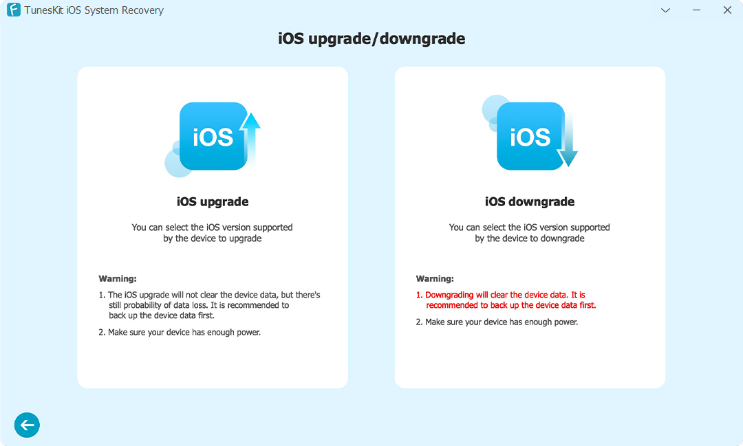 select mode to downgrade ios