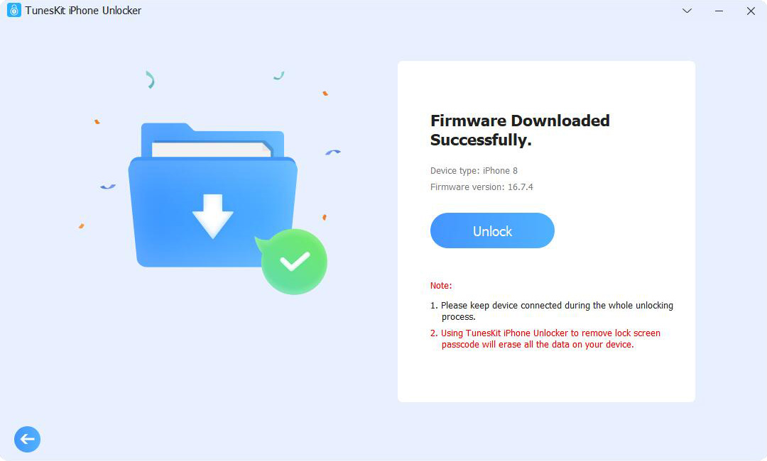 click unlock to remove apple id after downloading firmware package