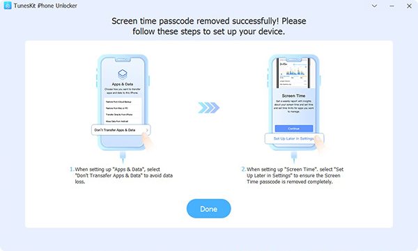 set up device after bypassing screen time passcode