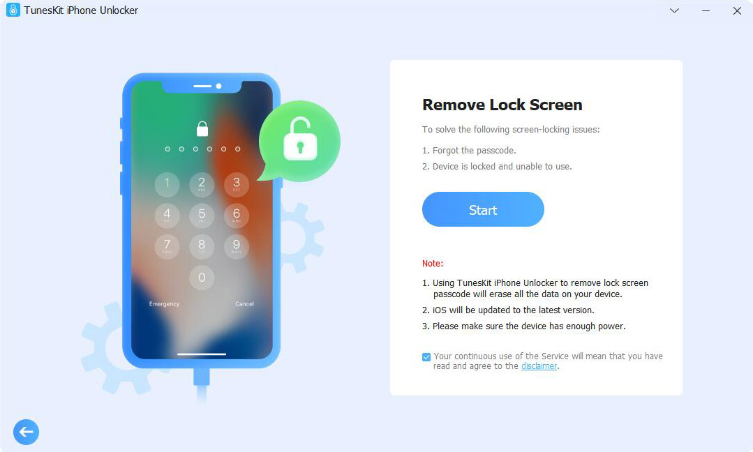 select unlock ios screen on tuneskit iphone unlocker