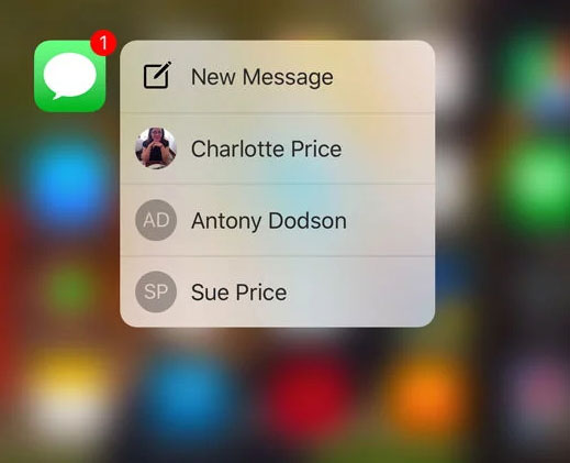 3D touch to access messages