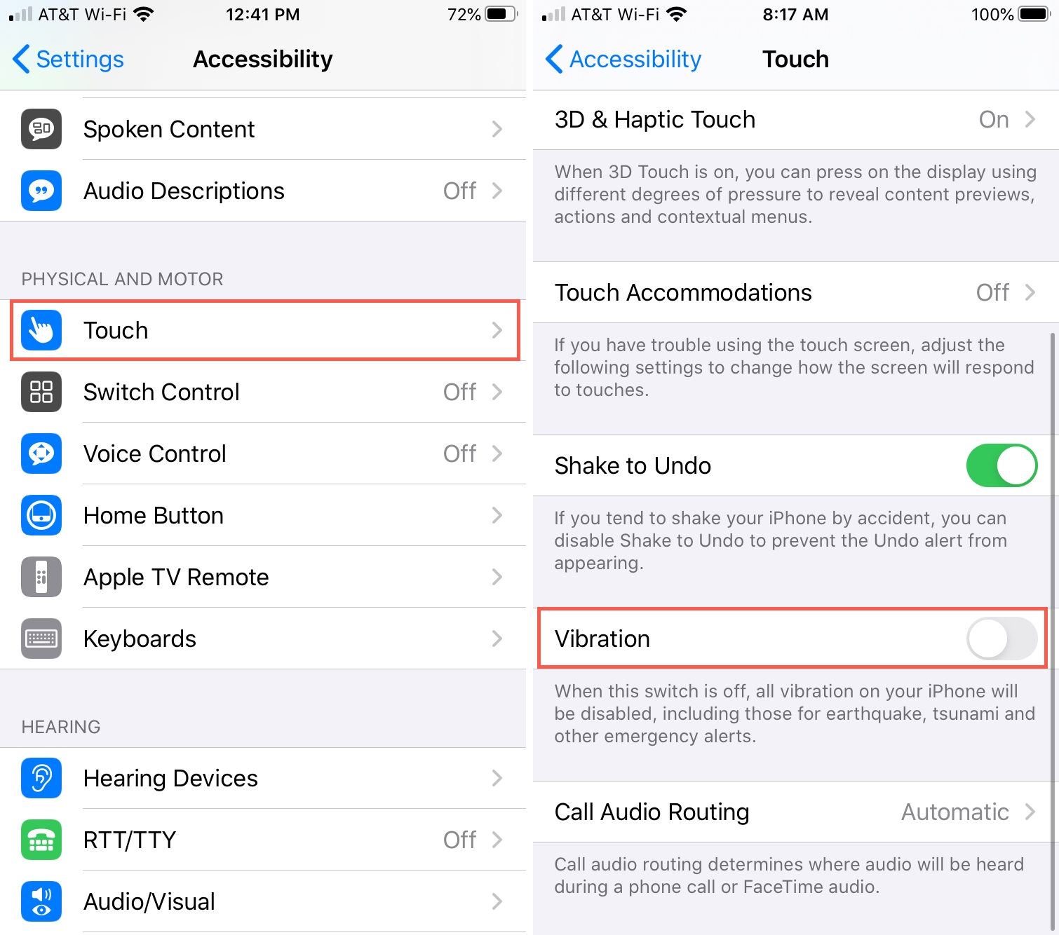 turn on vibration settings