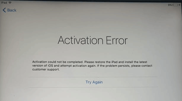 activation could not be completed please restore the ipad