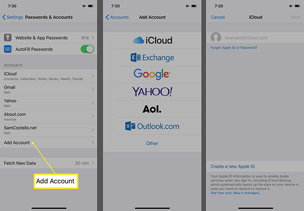 add apple id account on iphone