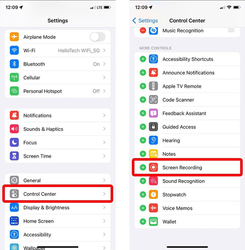 add screen recording on iphone