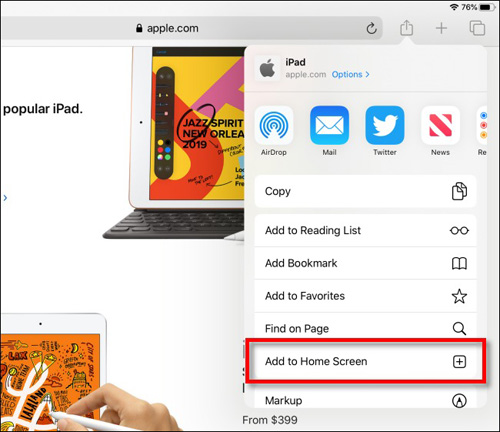 add to home screen on ipad