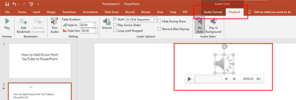 adjust youtube music added on powerpoint