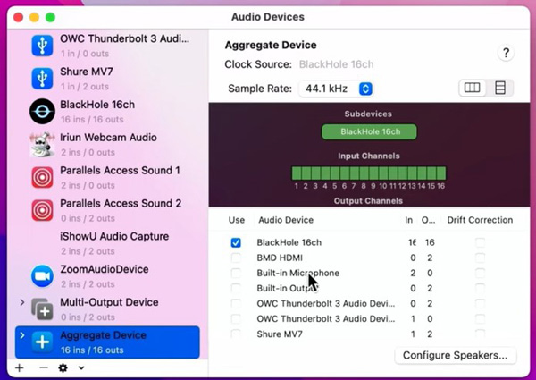 advanced audio settings on quicktime