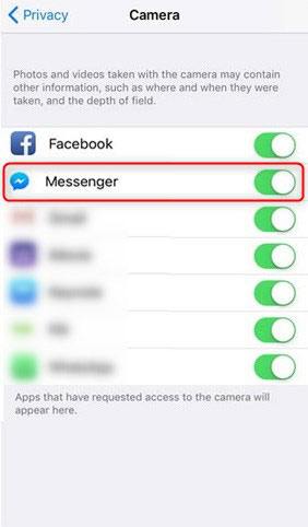 allow facebook messenger to access camera