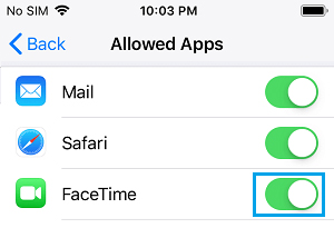allow facetime restrictions on iphone