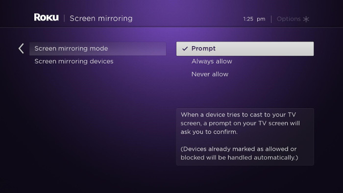 allow screen mirror on roku