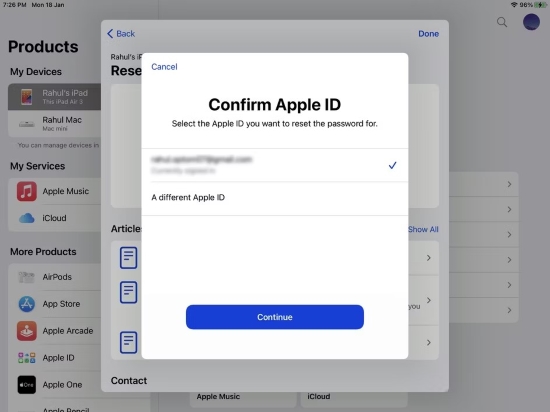reset apple id password via apple support app