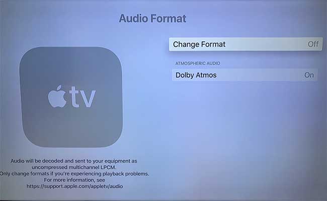 change apple tv audio format