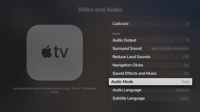 set apple tv audio settings
