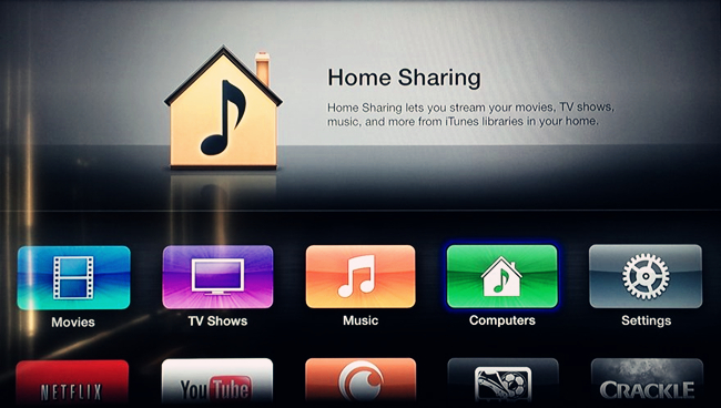apple tv stuck on home sharing screen