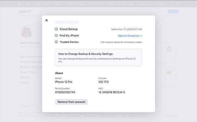 unlink two iphones via apple id website