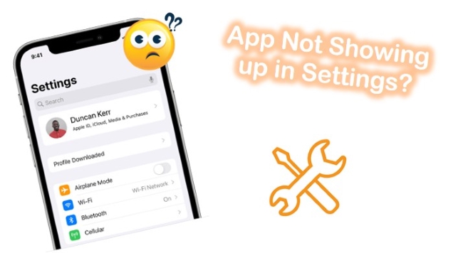 app not showing up in settings