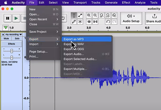 audacity export mac audio recording