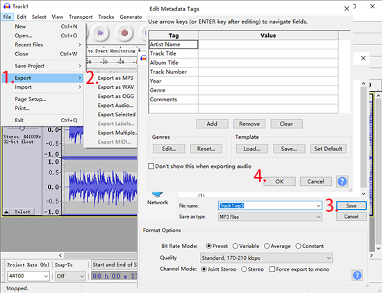 audacity record and convert apple music to mp3