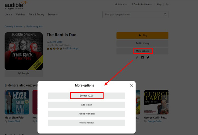 audible free listens buy for 0