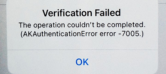 iphone authentication error 7005