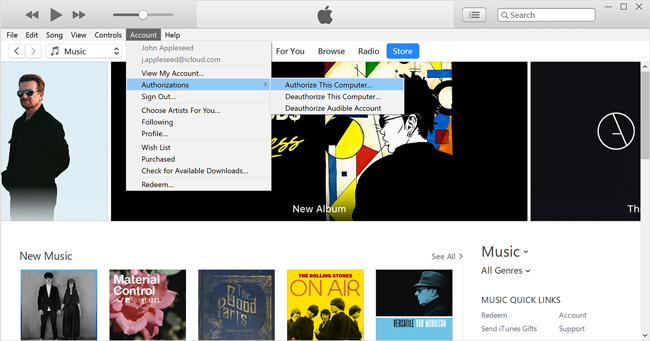 authorize itunes on windows