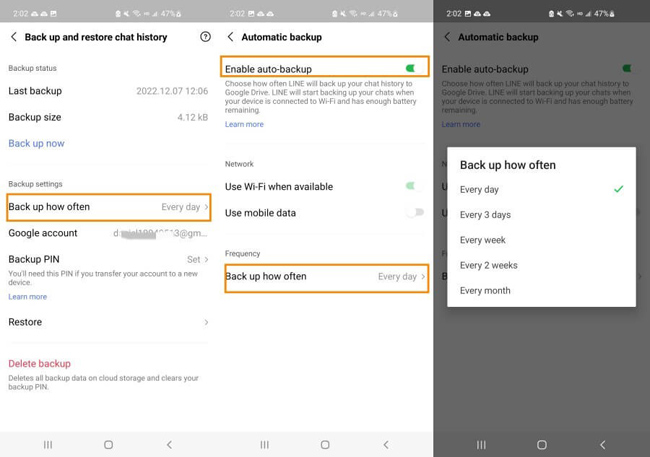 back up line on android