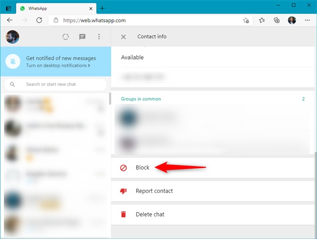 block someone in whatsapp web