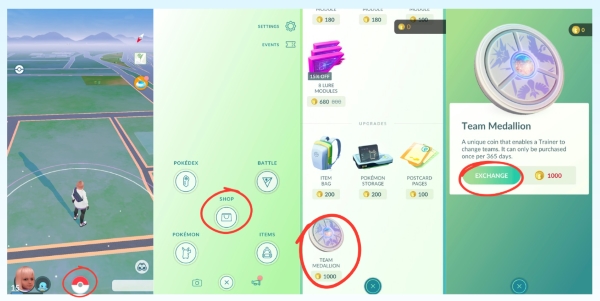 buy team medallion to change teams in pokemon go