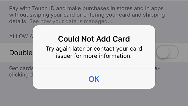 cannot add card to apple pay