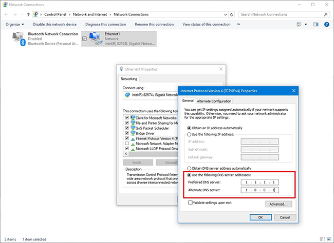 change dns windows