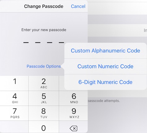 change iphone passcode option