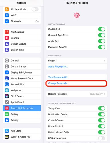 change ipad passcode