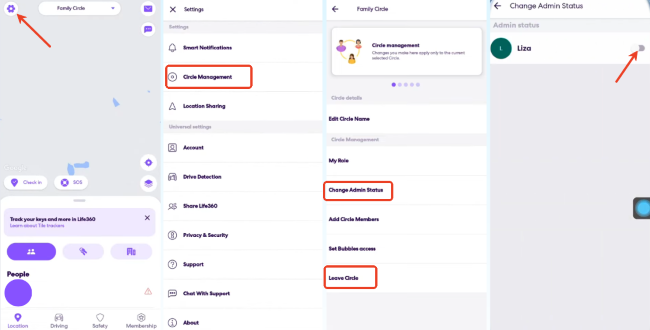 change admin status before leaving life360 circle
