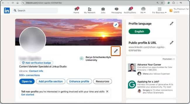 change linkedin location on computer