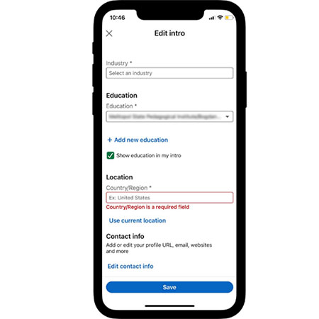 change linkedin location on mobile device
