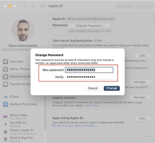 apple id change password on mac