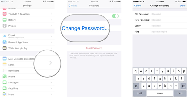 change iphone password