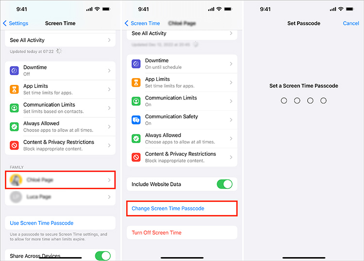 reset screen time passcode via family sharing